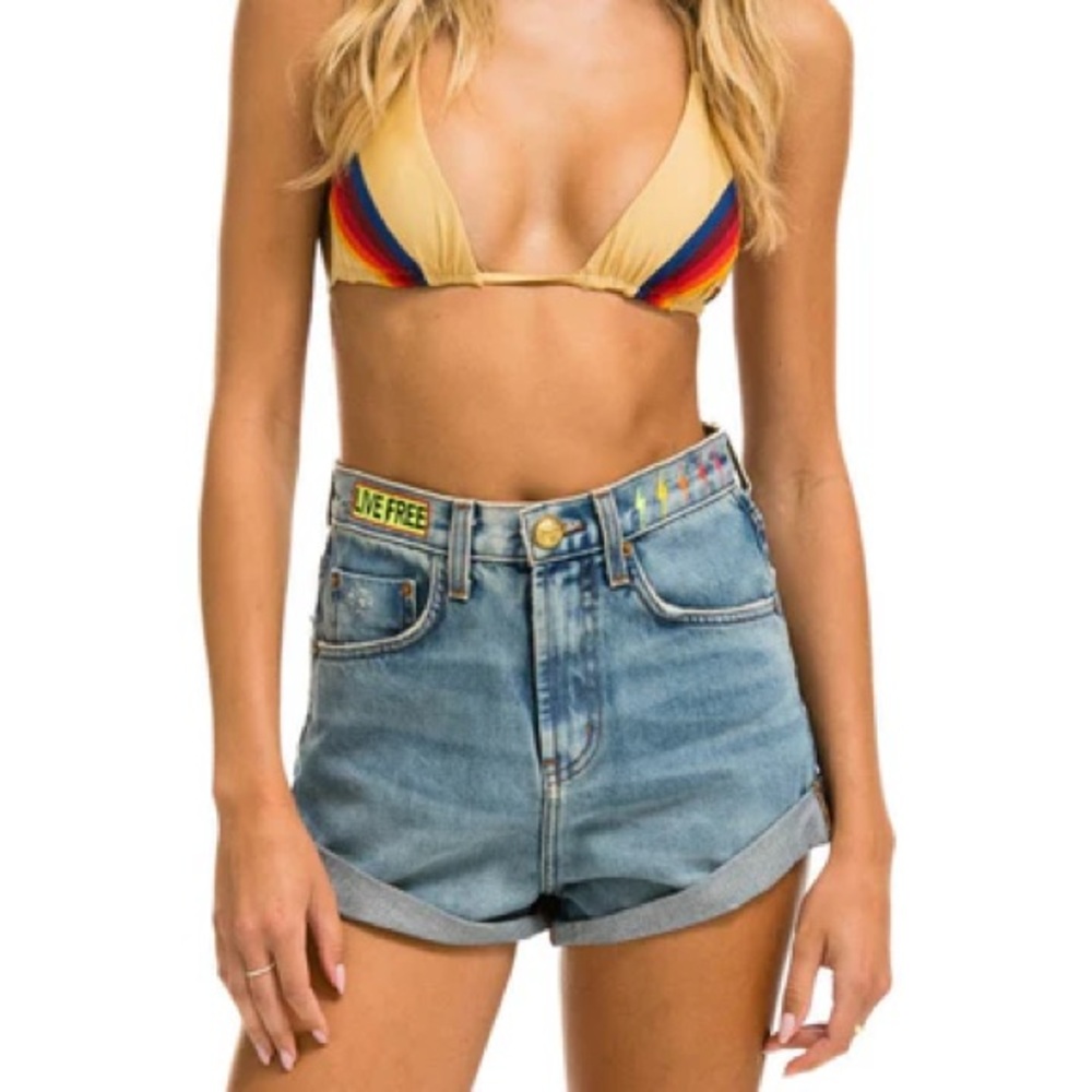 aviator nation high rise rocker live free bolt jean shorts